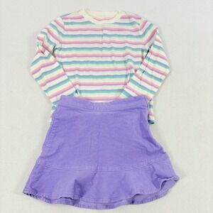 Crewcuts Striped Long Sleeve Tee & Purple Corduroy Skirt Set Kids Size 6-7